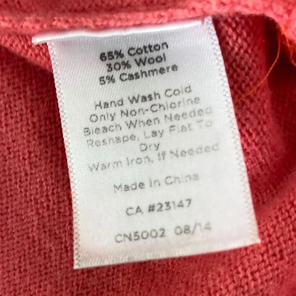 Talbots Women's Medium Coral Pink Crew Neck Sweater Cotton Wool Cashmere